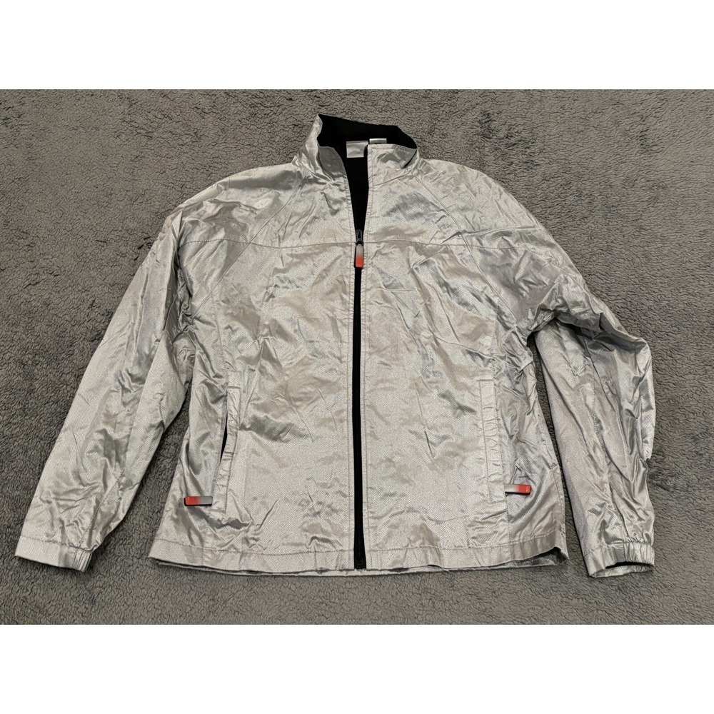 Prospirit Windbreaker Jacket Womens Medium Silver Lightweight Full Zip Pockets